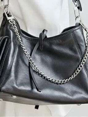 Wanderlust Black Shoulder Bag with Silver Chain